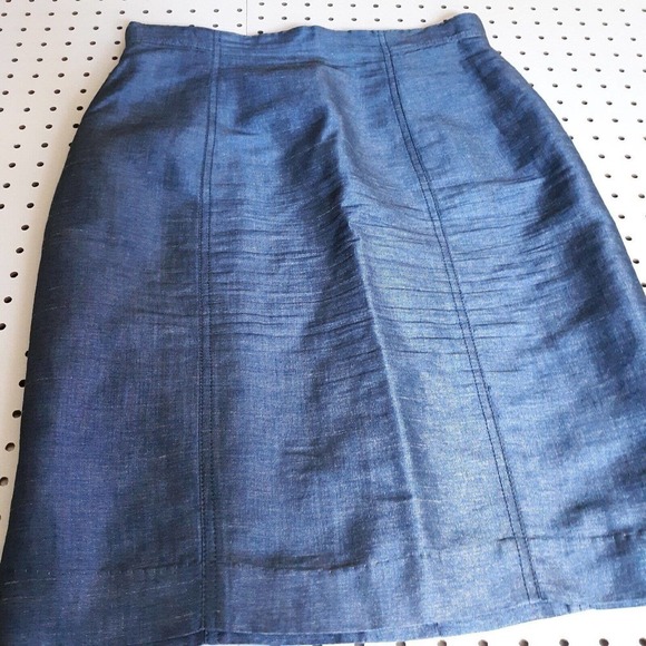 DONCASTER Shimmering Blue Knee Length Skirt Womens Size 6 Linen Blend - Picture 1 of 11